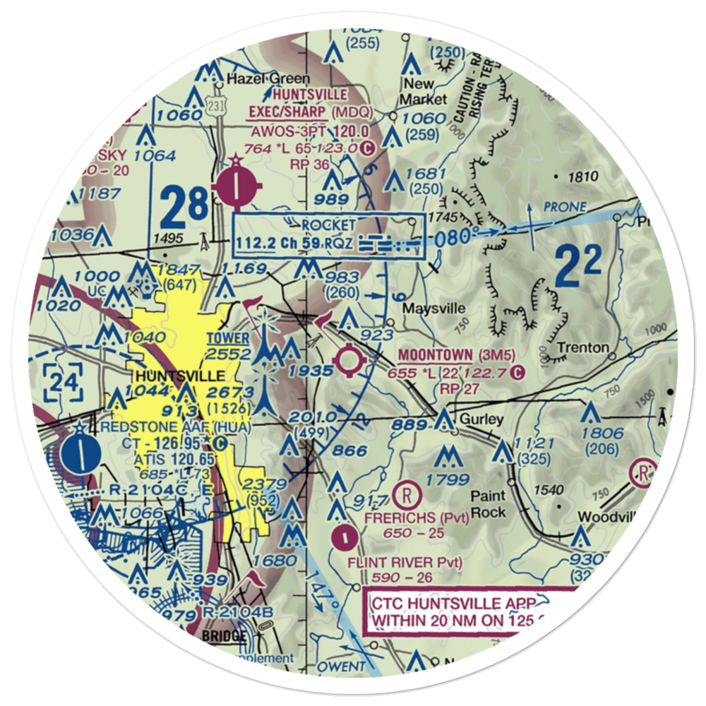 Moontown Airport (3M5) VFR Sectional Sticker (30 mile) 