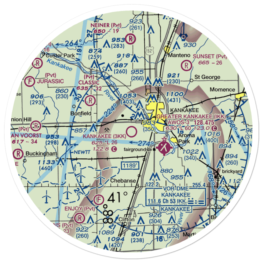 Kankakee Airport (3KK) VFR Sectional Sticker (30 mile) 