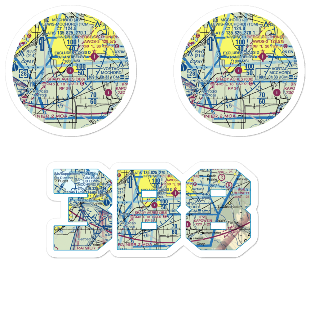 Shady Acres Airport (3B8) VFR Sectional Sticker Pack 