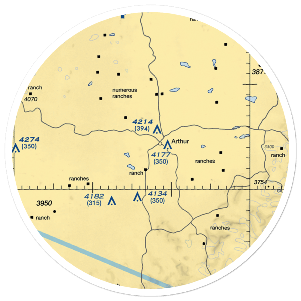 Arthur Municipal Airport (38V) VFR Sectional Sticker (30 mile) 