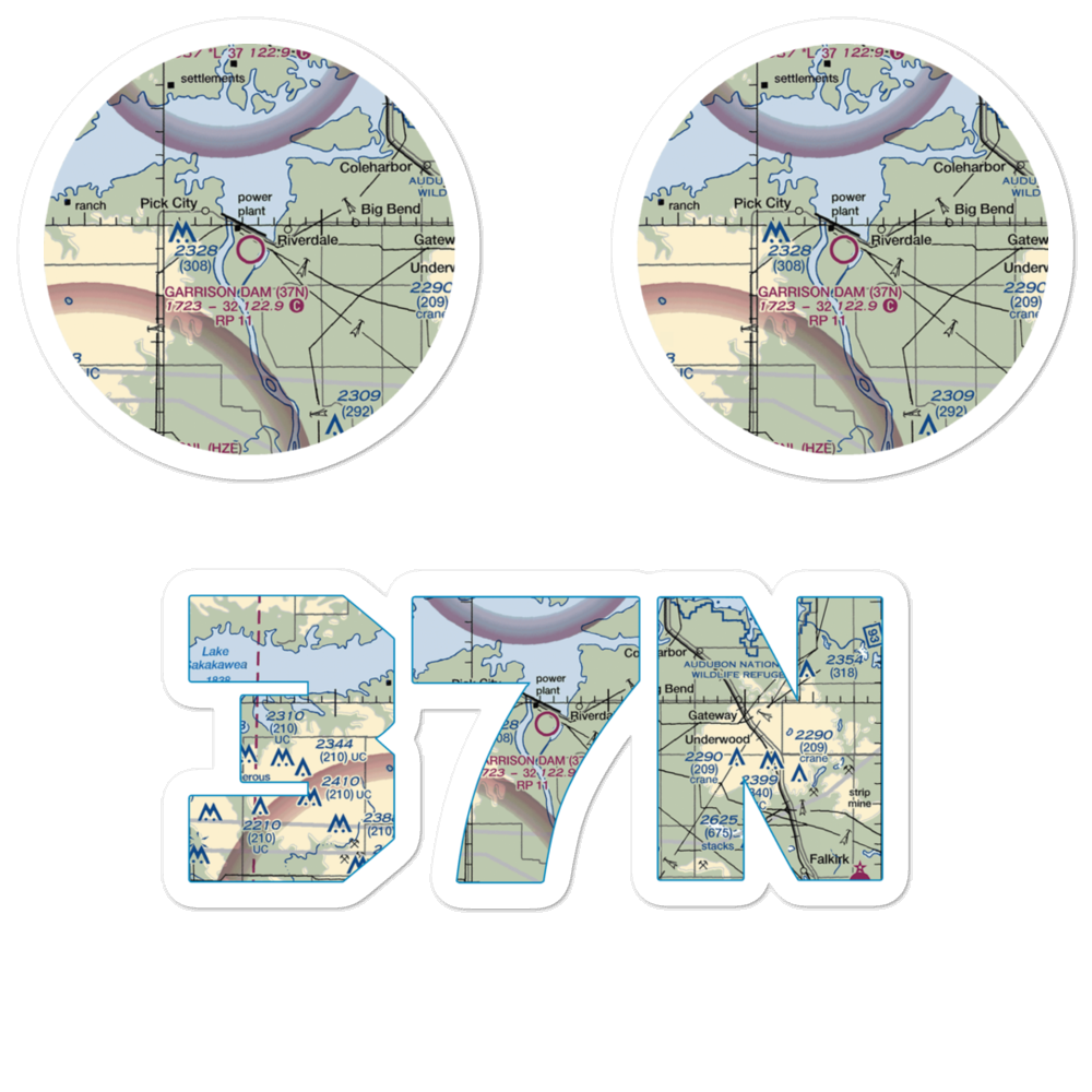 Garrison Dam Recreational Airpark (37N) VFR Sectional Sticker Pack 
