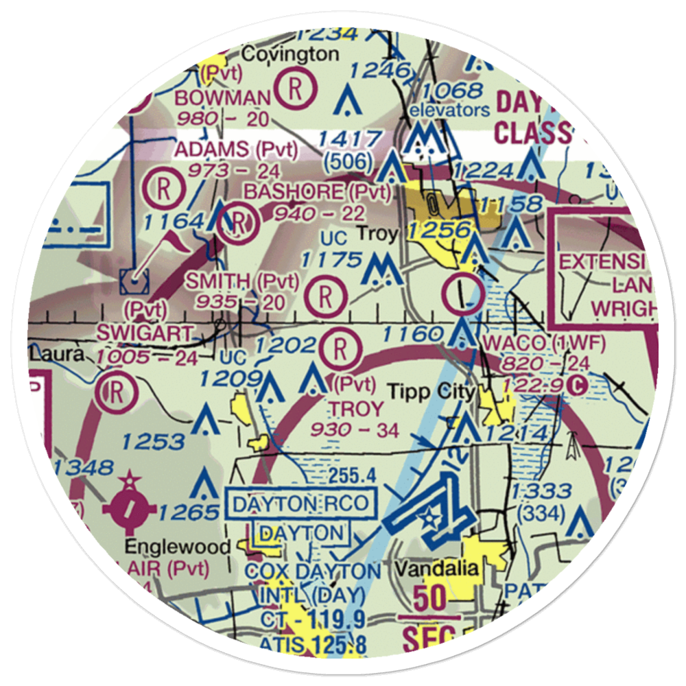Troy Skypark Airport (37I) VFR Sectional Sticker (20 mile) 