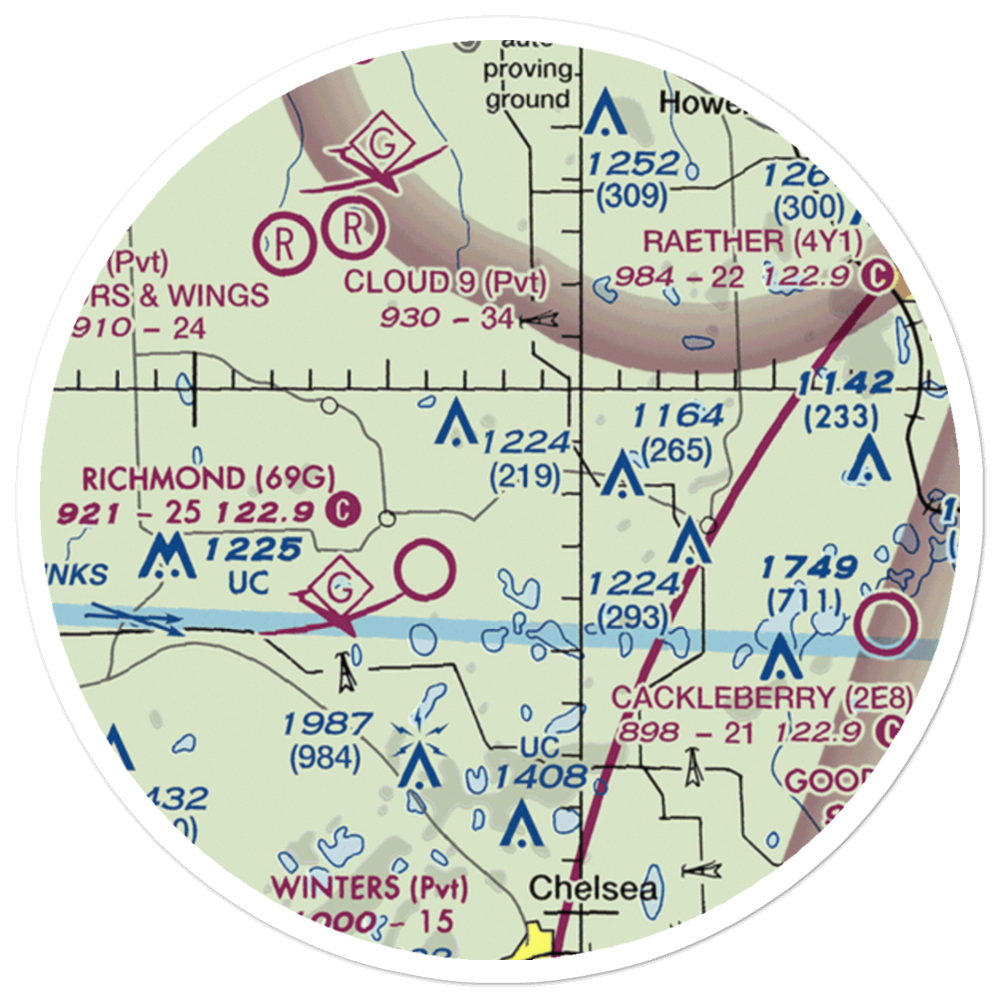 Carriage Lane Airport (35L) VFR Sectional Sticker (20 mile) 