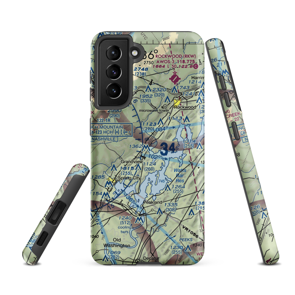100 Aker Wood Airport (TN41) VFR Sectional Samsung Phone Case Samsung Galaxy S21 FE model shown