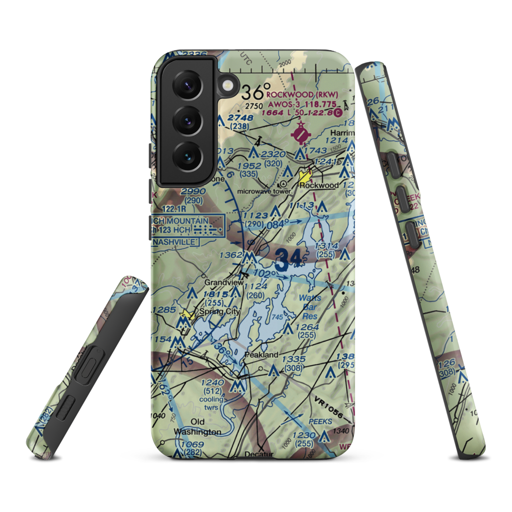 100 Aker Wood Airport (TN41) VFR Sectional Samsung Phone Case Samsung Galaxy S22 Plus model shown