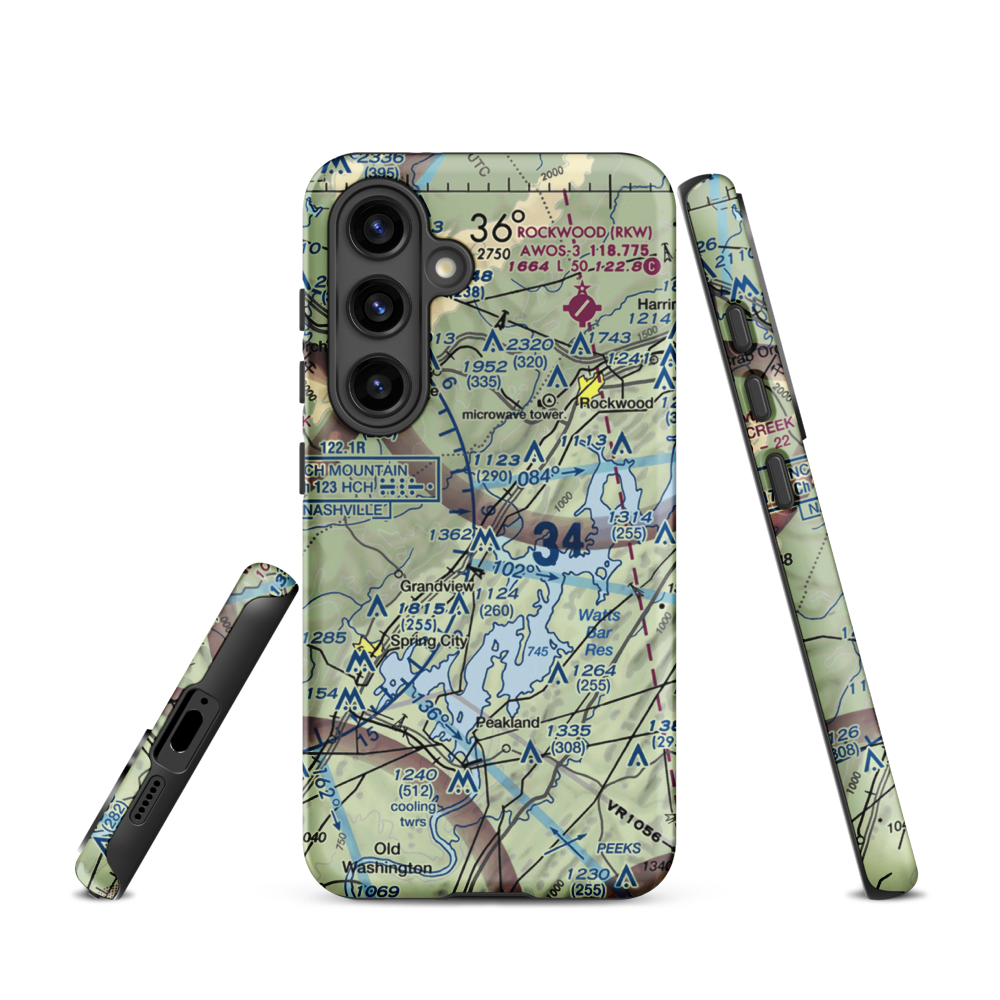 100 Aker Wood Airport (TN41) VFR Sectional Samsung Phone Case Samsung Galaxy S24 model shown