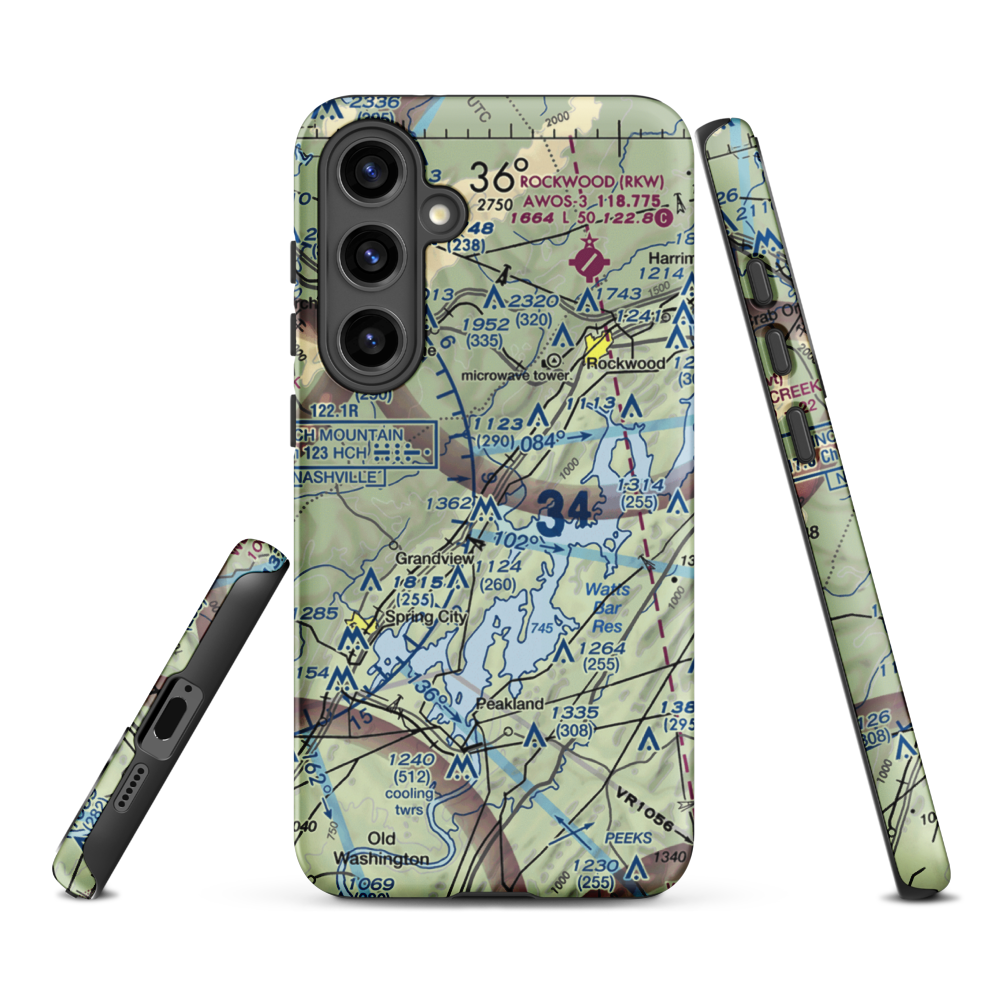 100 Aker Wood Airport (TN41) VFR Sectional Samsung Phone Case Samsung Galaxy S24 Plus model shown