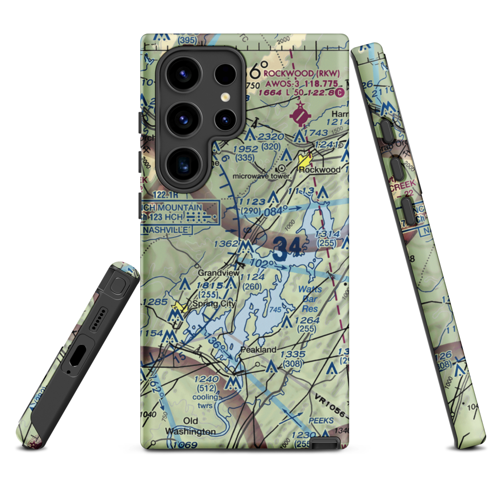 100 Aker Wood Airport (TN41) VFR Sectional Samsung Phone Case Samsung Galaxy S24 Ultra model shown