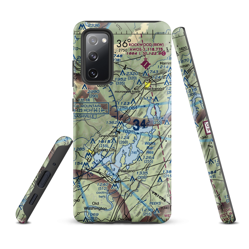 100 Aker Wood Airport (TN41) VFR Sectional Samsung Phone Case Samsung Galaxy S20 FE model shown