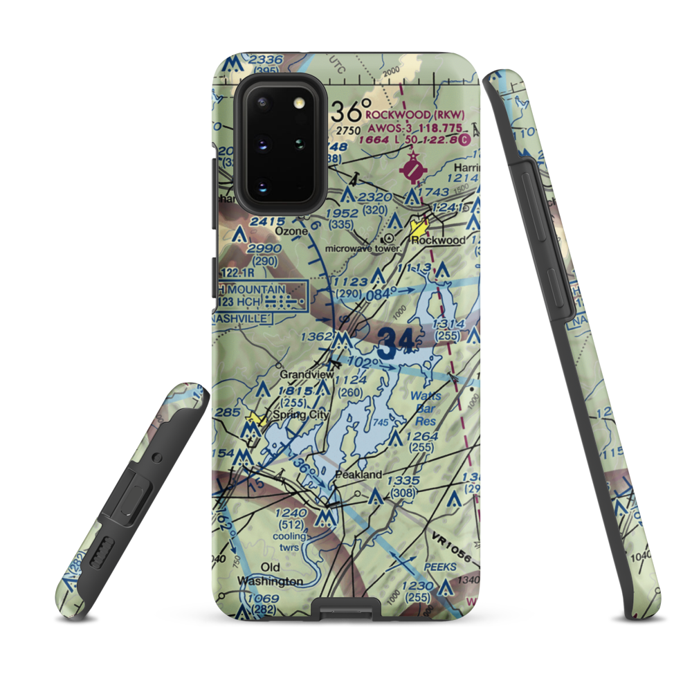 100 Aker Wood Airport (TN41) VFR Sectional Samsung Phone Case Samsung Galaxy S20 Plus model shown