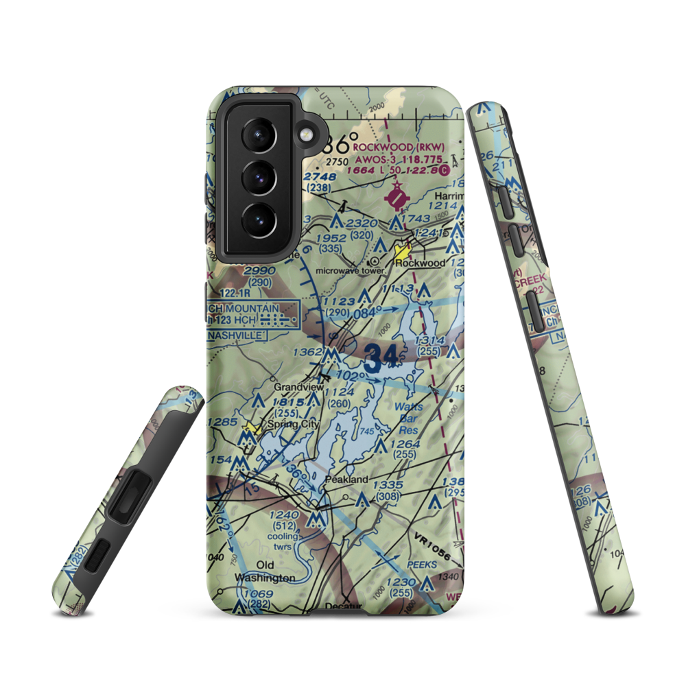 100 Aker Wood Airport (TN41) VFR Sectional Samsung Phone Case Samsung Galaxy S21 model shown
