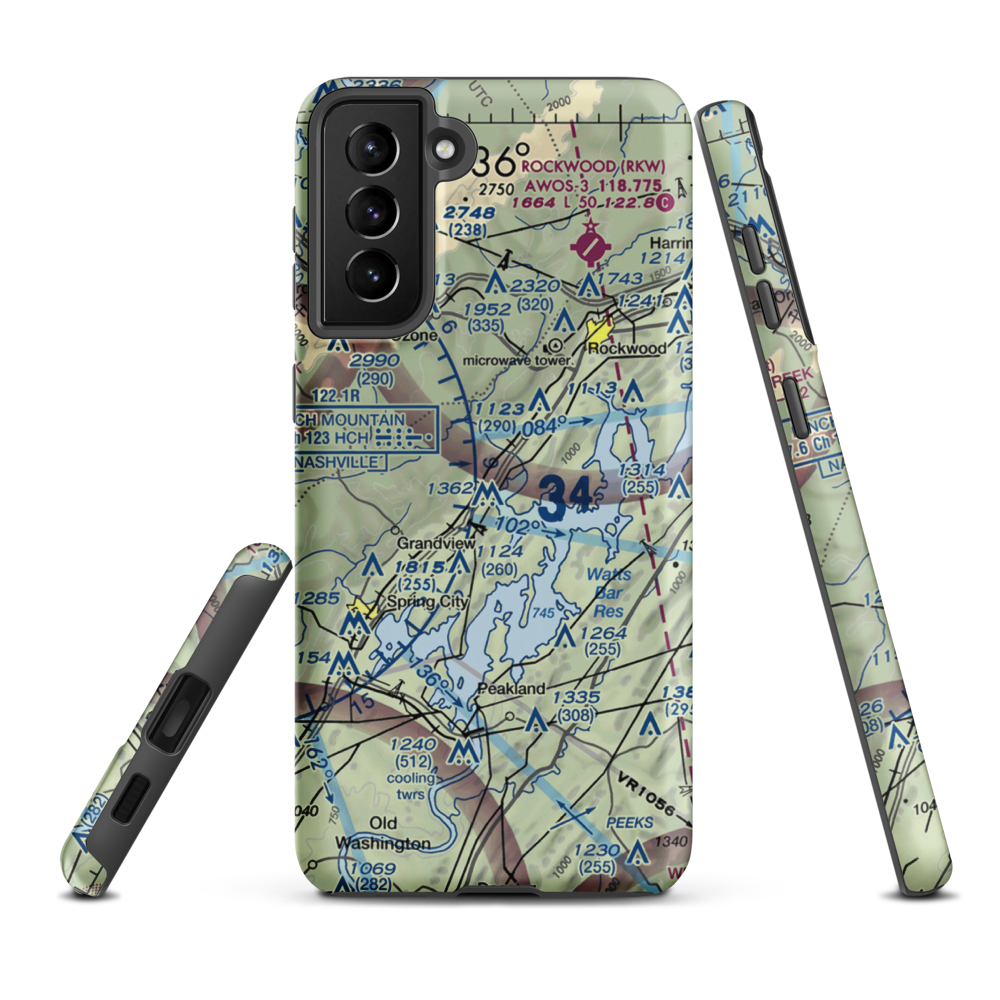 100 Aker Wood Airport (TN41) VFR Sectional Samsung Phone Case Samsung Galaxy S21 Plus model shown