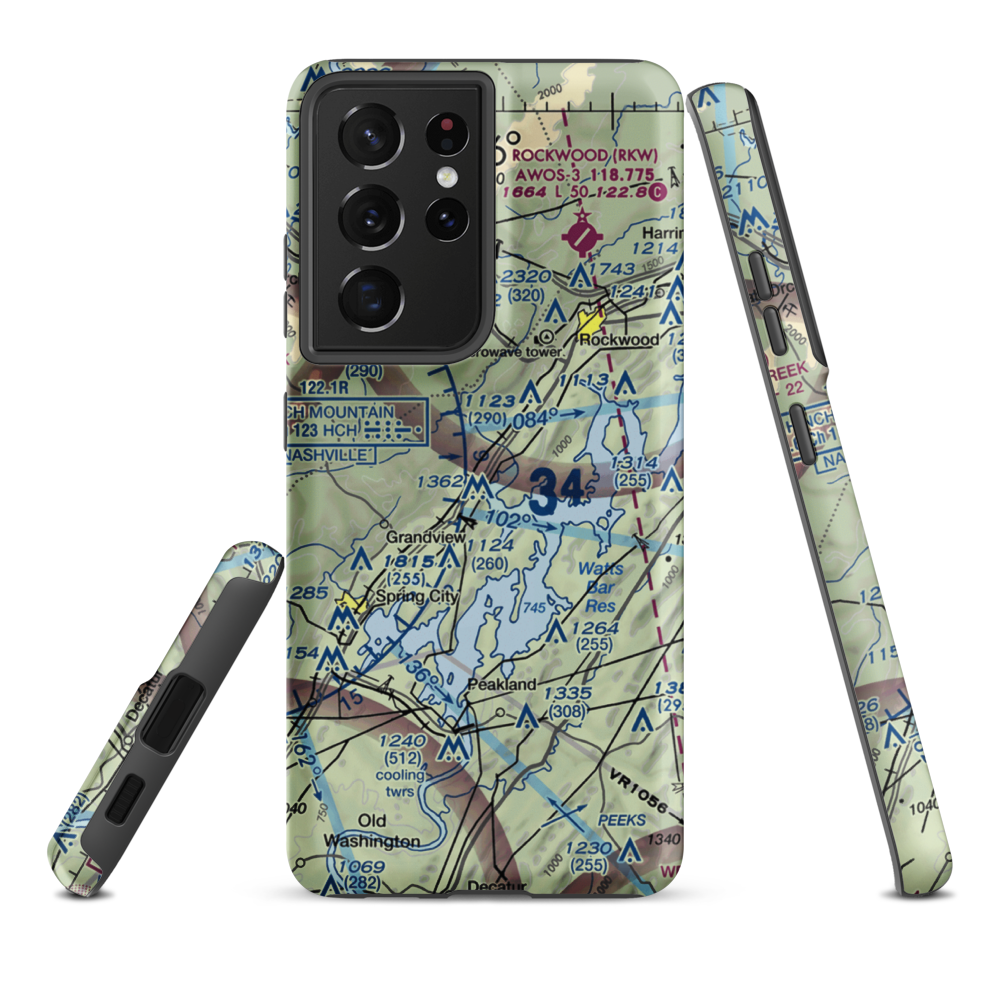 100 Aker Wood Airport (TN41) VFR Sectional Samsung Phone Case Samsung Galaxy S21 Plus model shown
