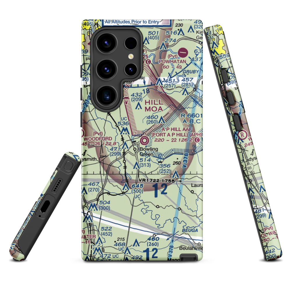 A P Hill AAF (Fort A P Hill) Airport (APH) VFR Sectional Samsung Phone Case Samsung Galaxy S24 Ultra model shown