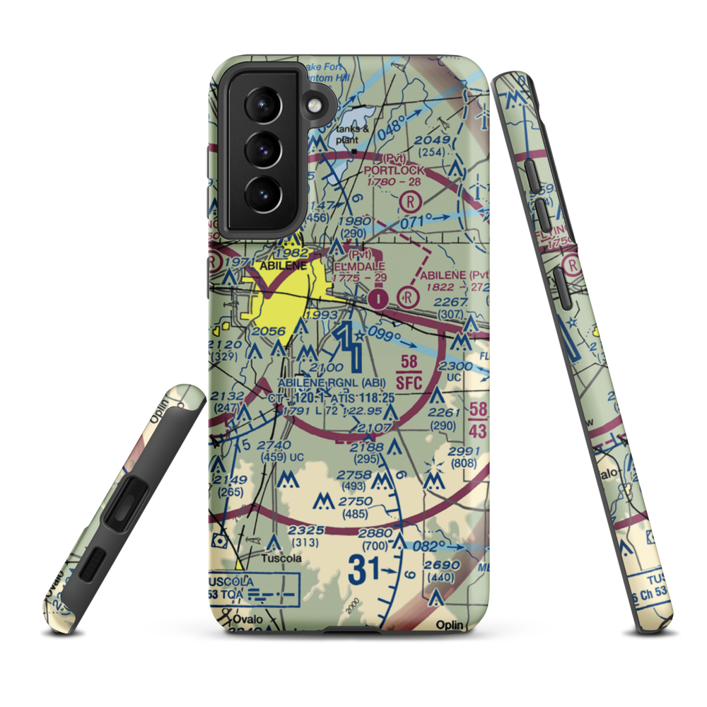 Abilene Regional Airport (ABI) VFR Sectional Samsung Phone Case Samsung Galaxy S21 Plus model shown
