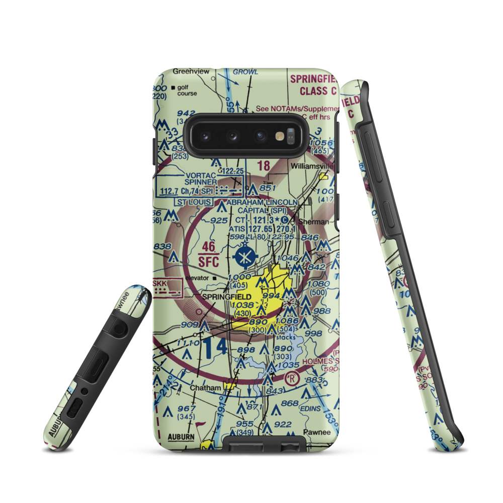 Abraham Lincoln Capital Airport (SPI) VFR Sectional Samsung Phone Case Samsung Galaxy S10 model shown
