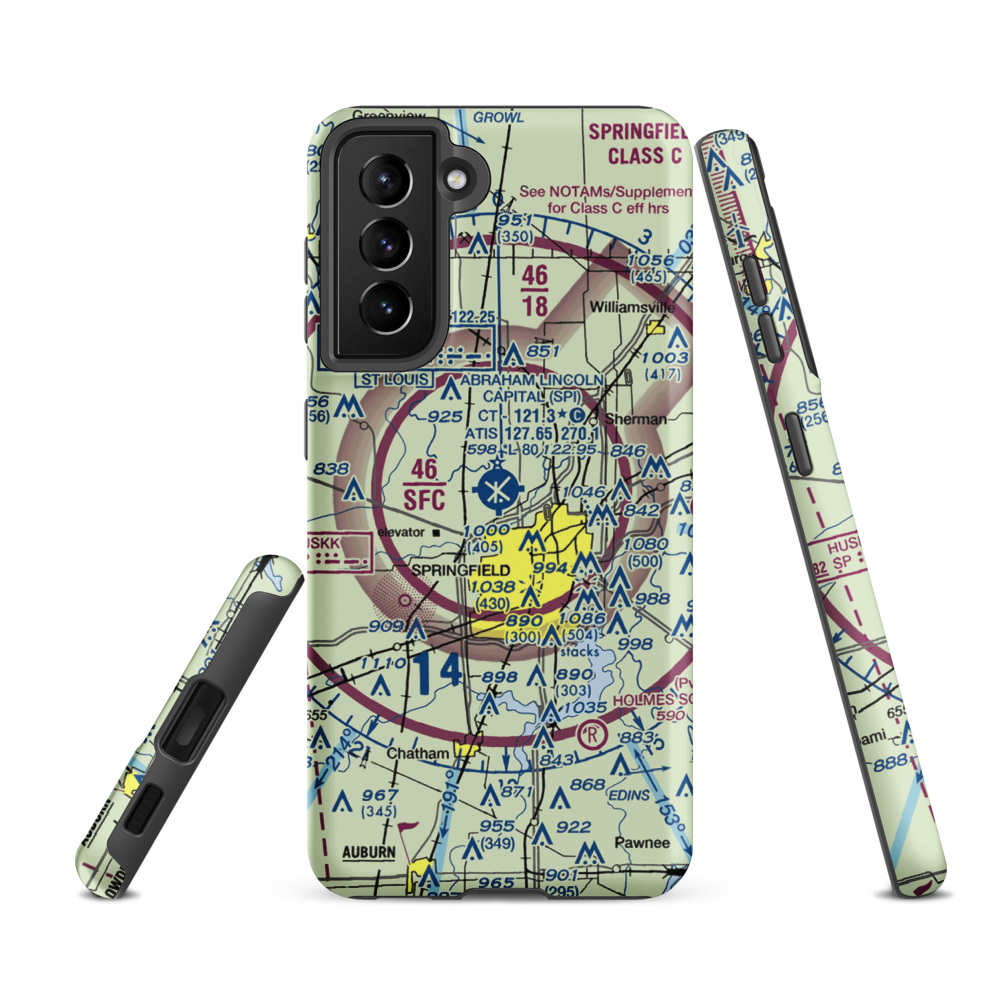 Abraham Lincoln Capital Airport (SPI) VFR Sectional Samsung Phone Case Samsung Galaxy S21 FE model shown