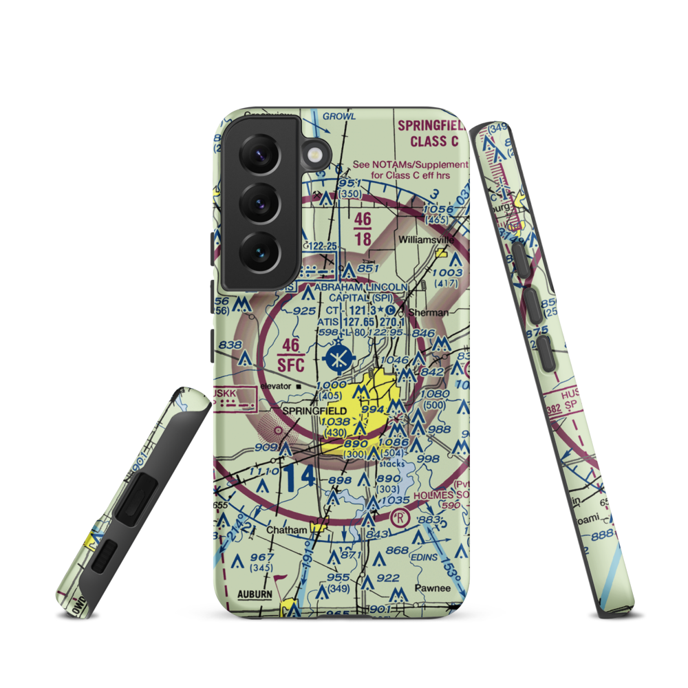Abraham Lincoln Capital Airport (SPI) VFR Sectional Samsung Phone Case Samsung Galaxy S22 model shown