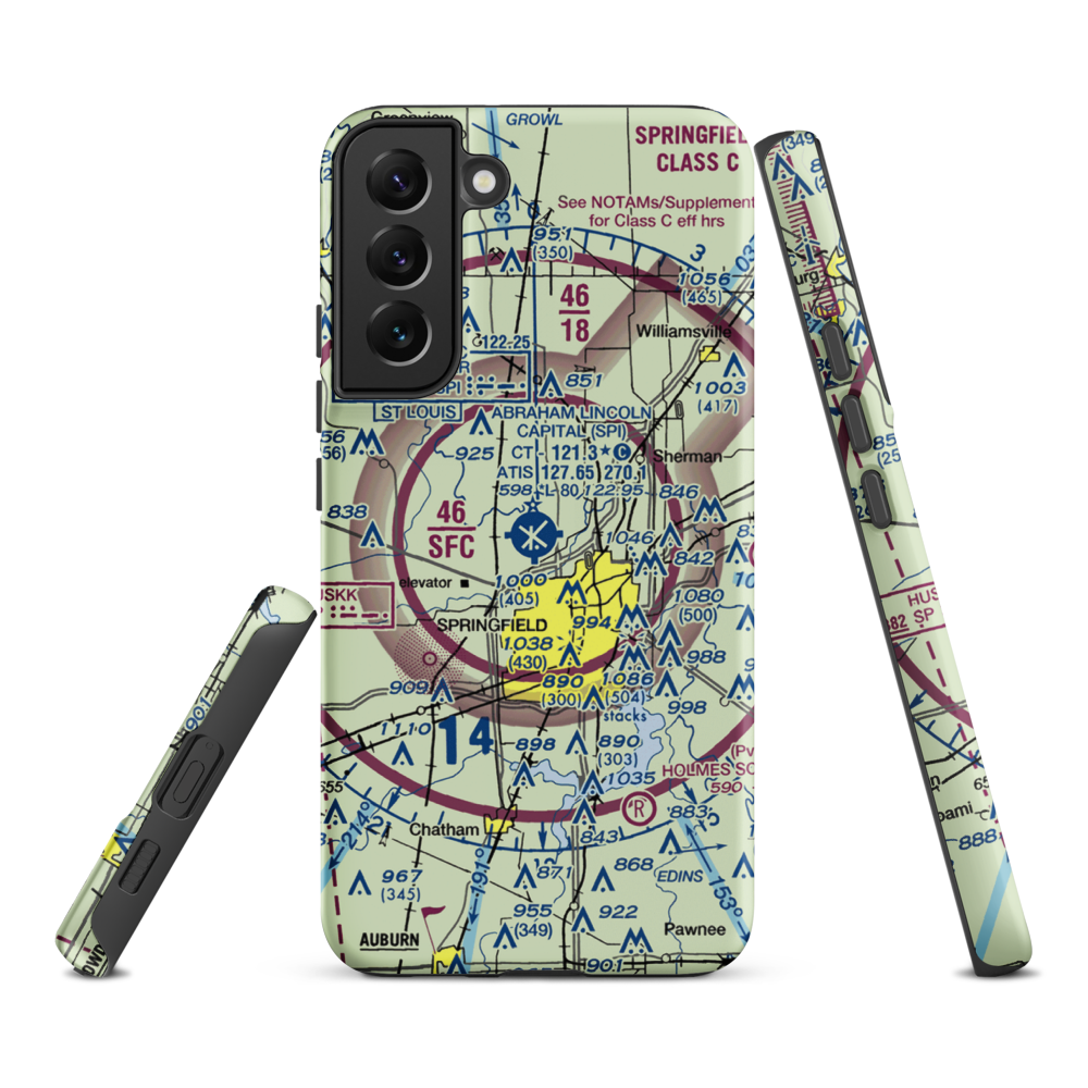Abraham Lincoln Capital Airport (SPI) VFR Sectional Samsung Phone Case Samsung Galaxy S22 Plus model shown