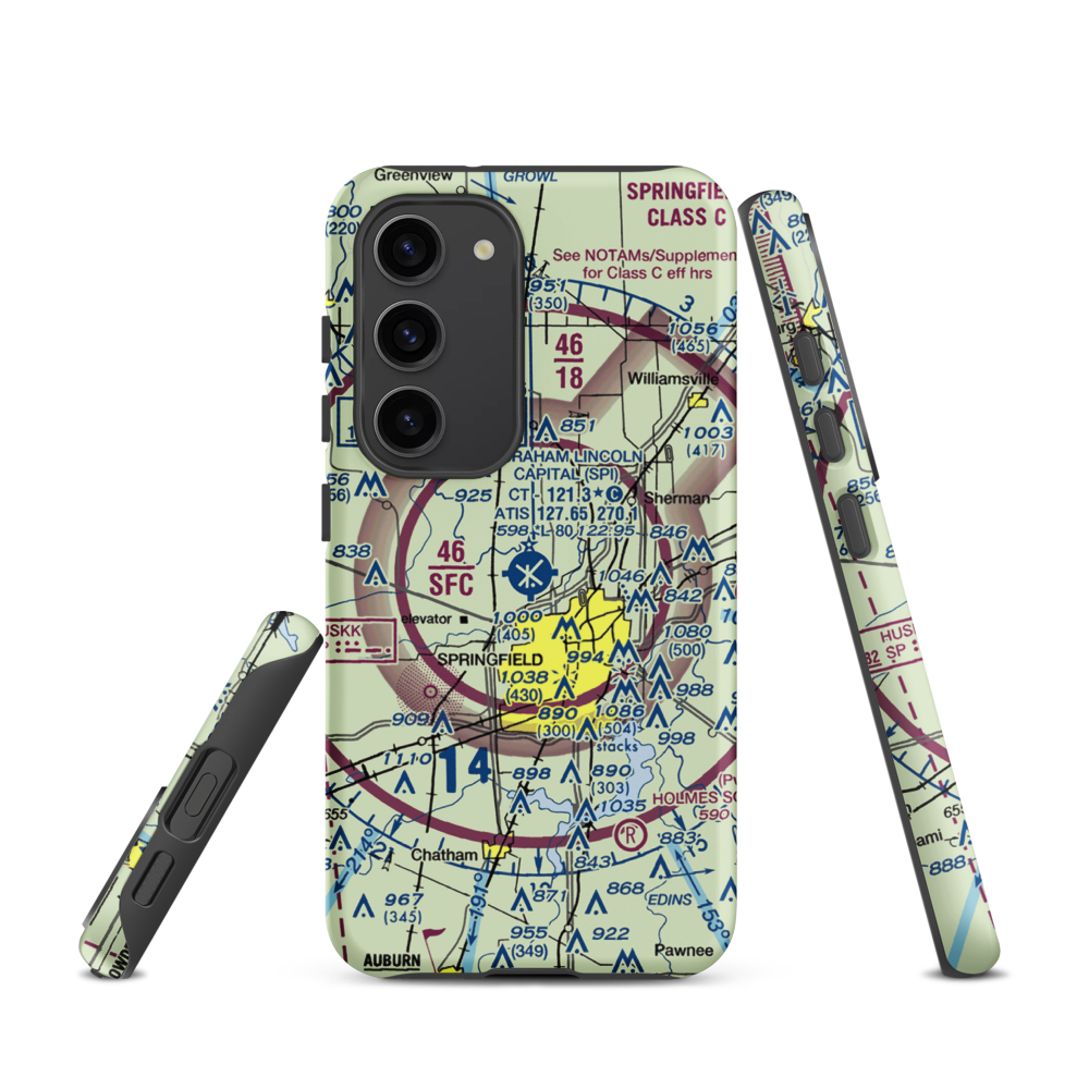 Abraham Lincoln Capital Airport (SPI) VFR Sectional Samsung Phone Case Samsung Galaxy S23 model shown