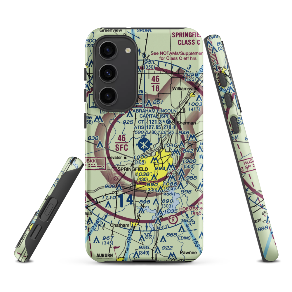 Abraham Lincoln Capital Airport (SPI) VFR Sectional Samsung Phone Case Samsung Galaxy S23 Plus model shown