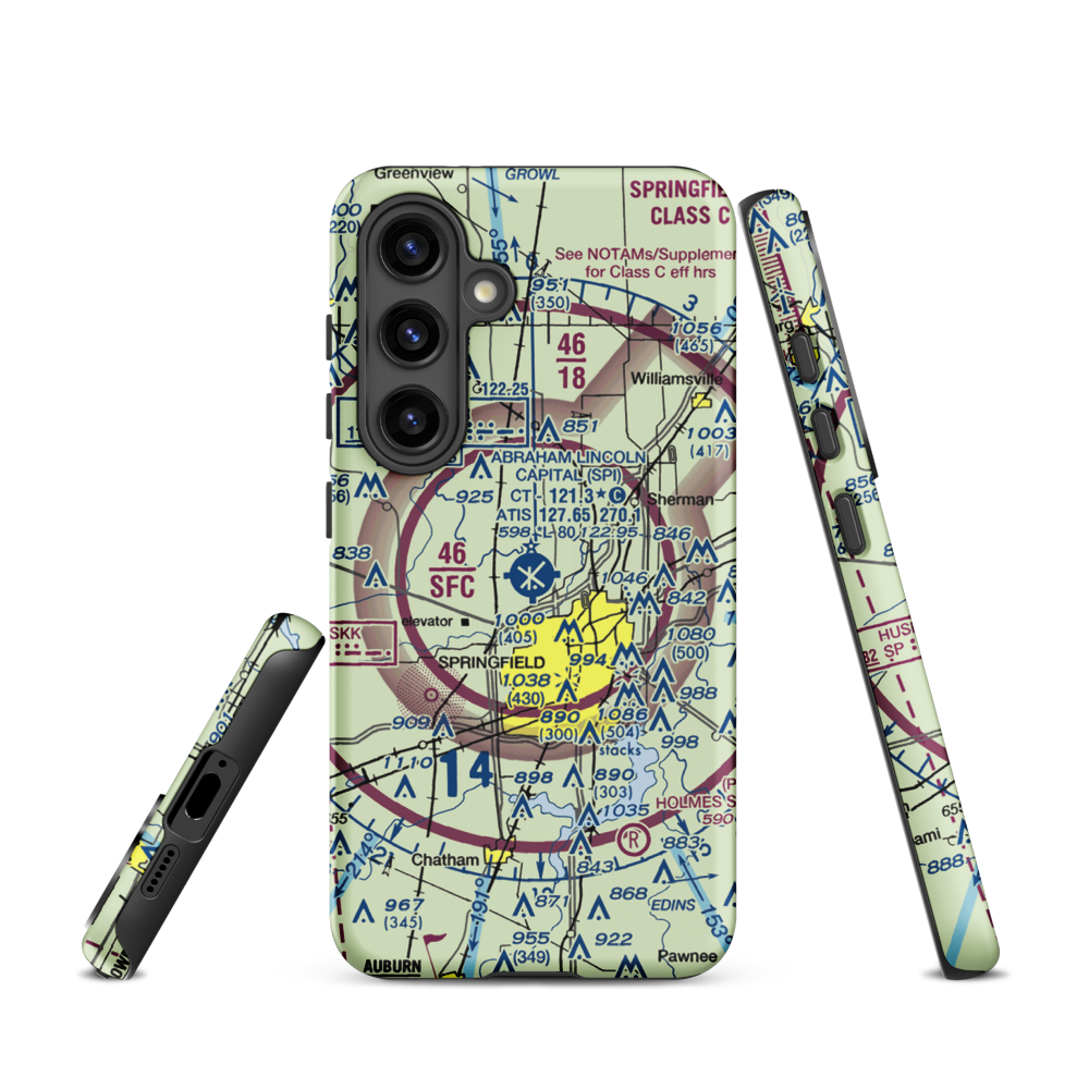 Abraham Lincoln Capital Airport (SPI) VFR Sectional Samsung Phone Case Samsung Galaxy S24 model shown