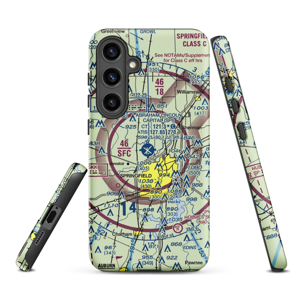 Abraham Lincoln Capital Airport (SPI) VFR Sectional Samsung Phone Case Samsung Galaxy S24 Plus model shown