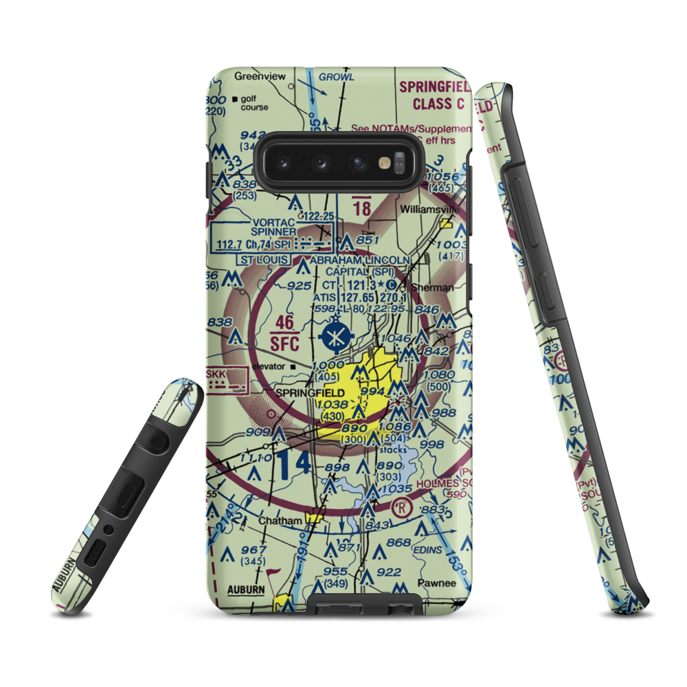 Abraham Lincoln Capital Airport (SPI) VFR Sectional Samsung Phone Case Samsung Galaxy S10 Plus model shown