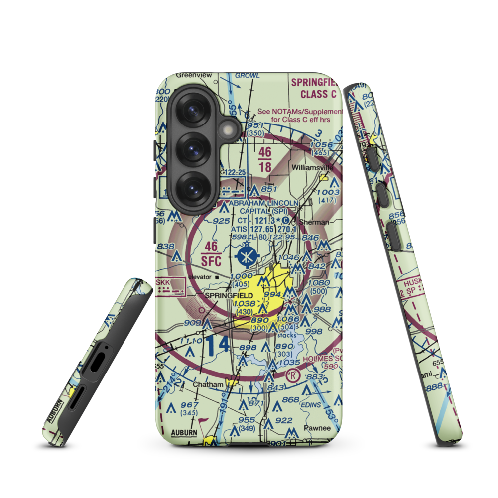 Abraham Lincoln Capital Airport (SPI) VFR Sectional Samsung Phone Case Samsung Galaxy S25 model shown