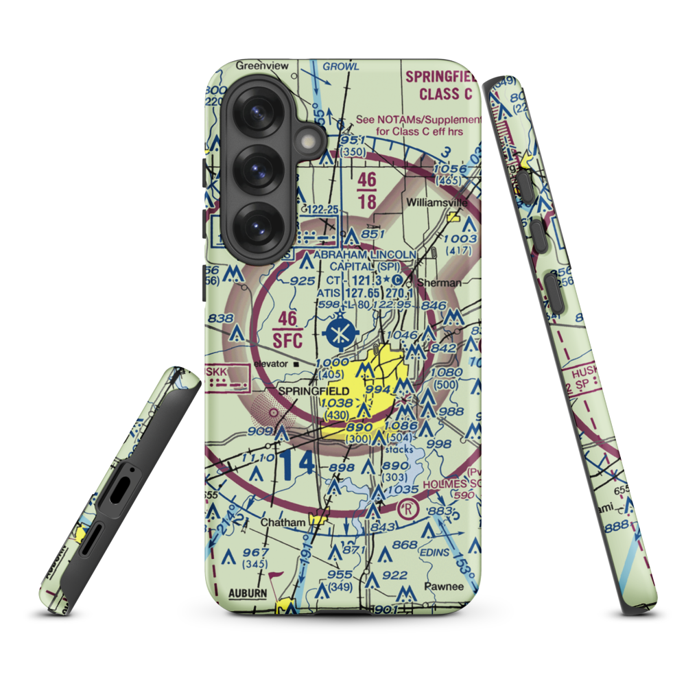 Abraham Lincoln Capital Airport (SPI) VFR Sectional Samsung Phone Case Samsung Galaxy S25 Plus model shown