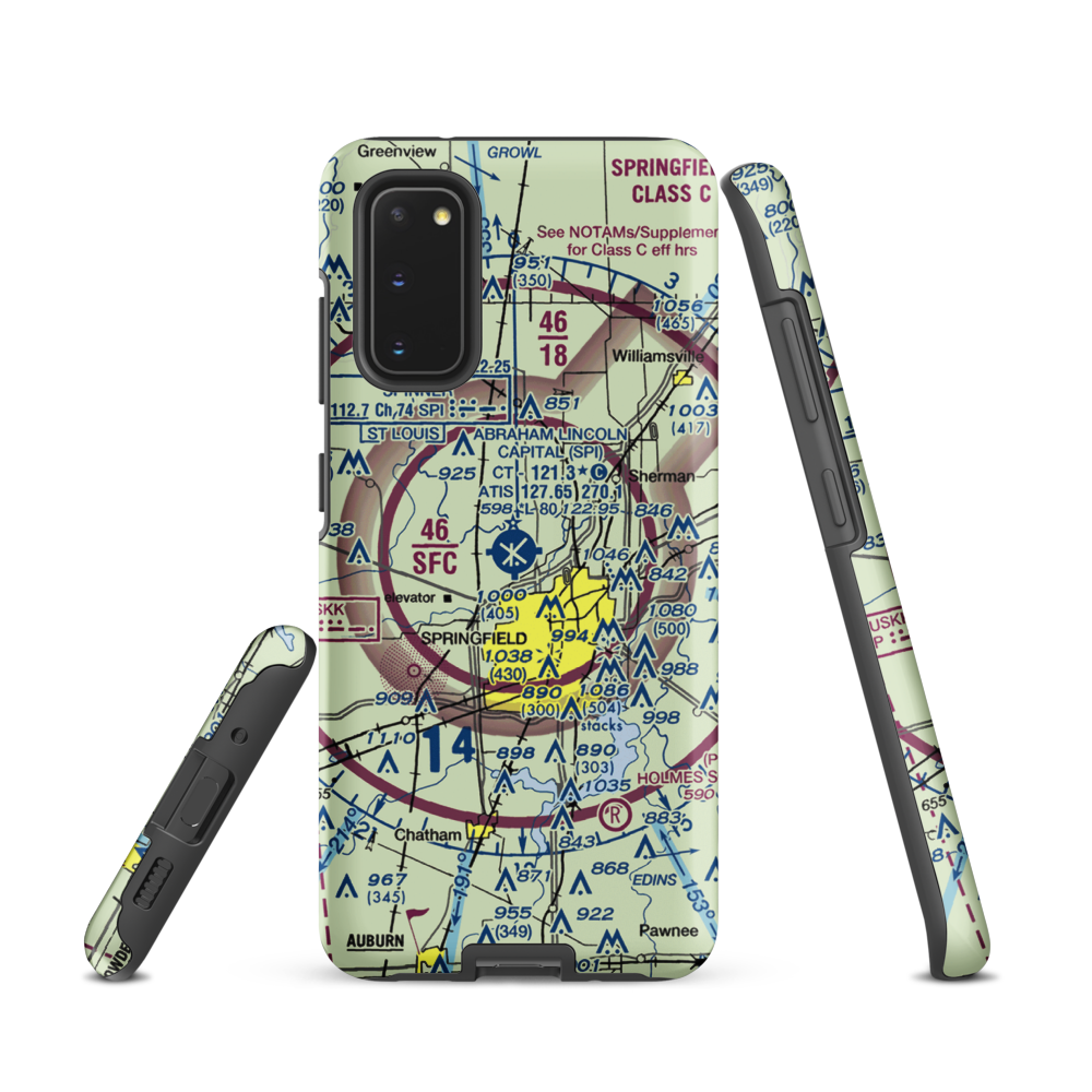 Abraham Lincoln Capital Airport (SPI) VFR Sectional Samsung Phone Case Samsung Galaxy S20 model shown