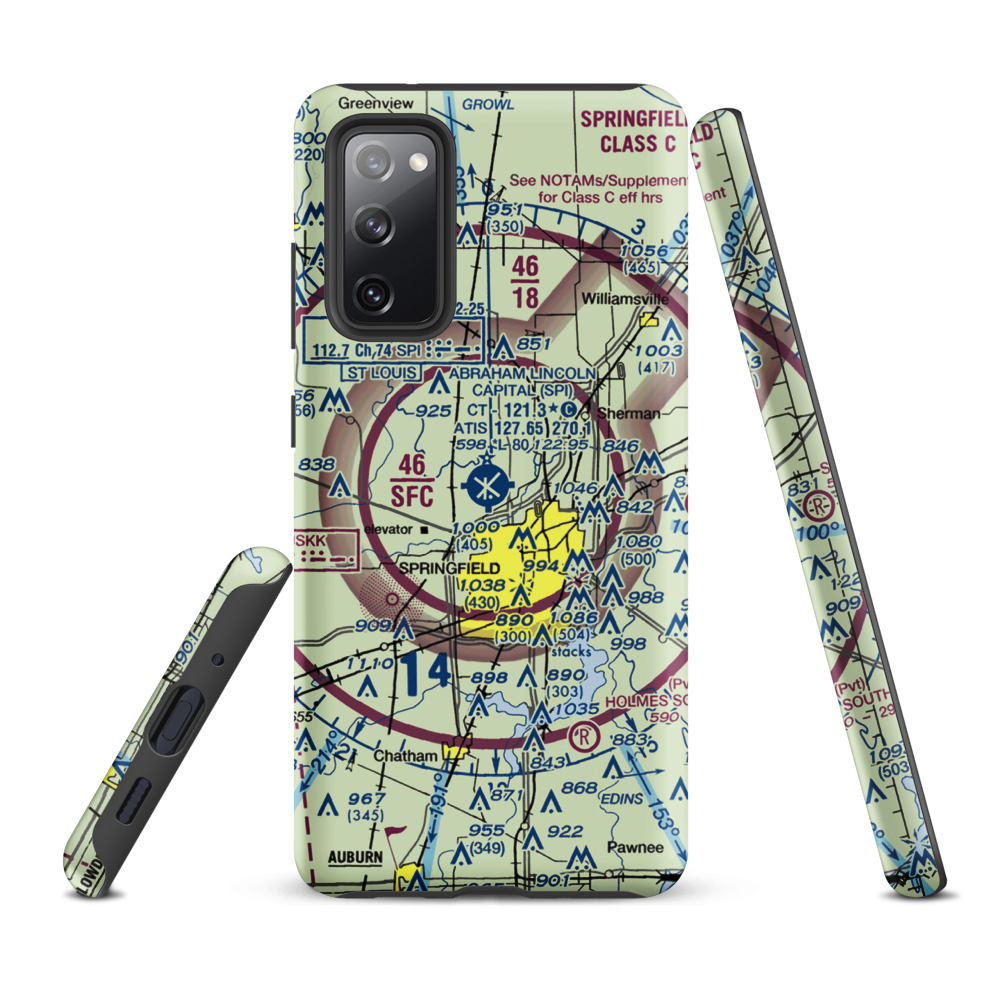 Abraham Lincoln Capital Airport (SPI) VFR Sectional Samsung Phone Case Samsung Galaxy S20 FE model shown
