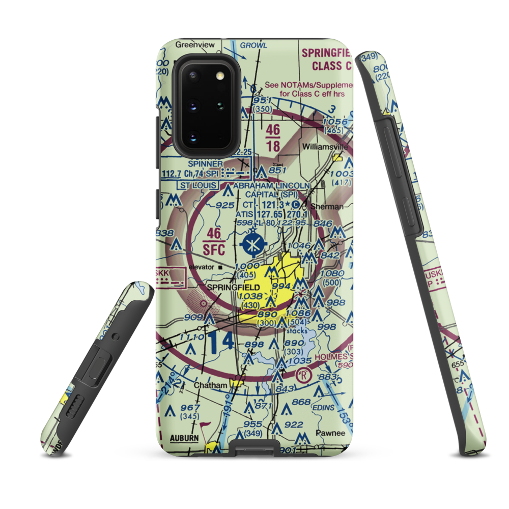 Abraham Lincoln Capital Airport (SPI) VFR Sectional Samsung Phone Case Samsung Galaxy S20 Plus model shown