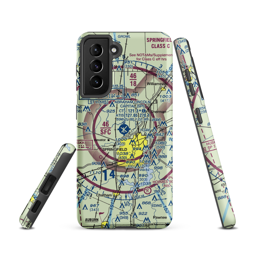 Abraham Lincoln Capital Airport (SPI) VFR Sectional Samsung Phone Case Samsung Galaxy S21 model shown