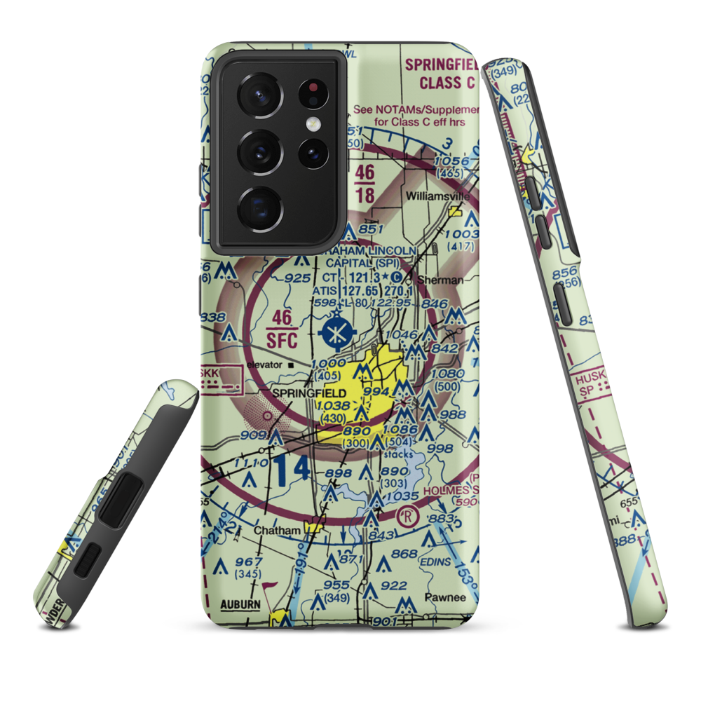 Abraham Lincoln Capital Airport (SPI) VFR Sectional Samsung Phone Case Samsung Galaxy S21 Plus model shown