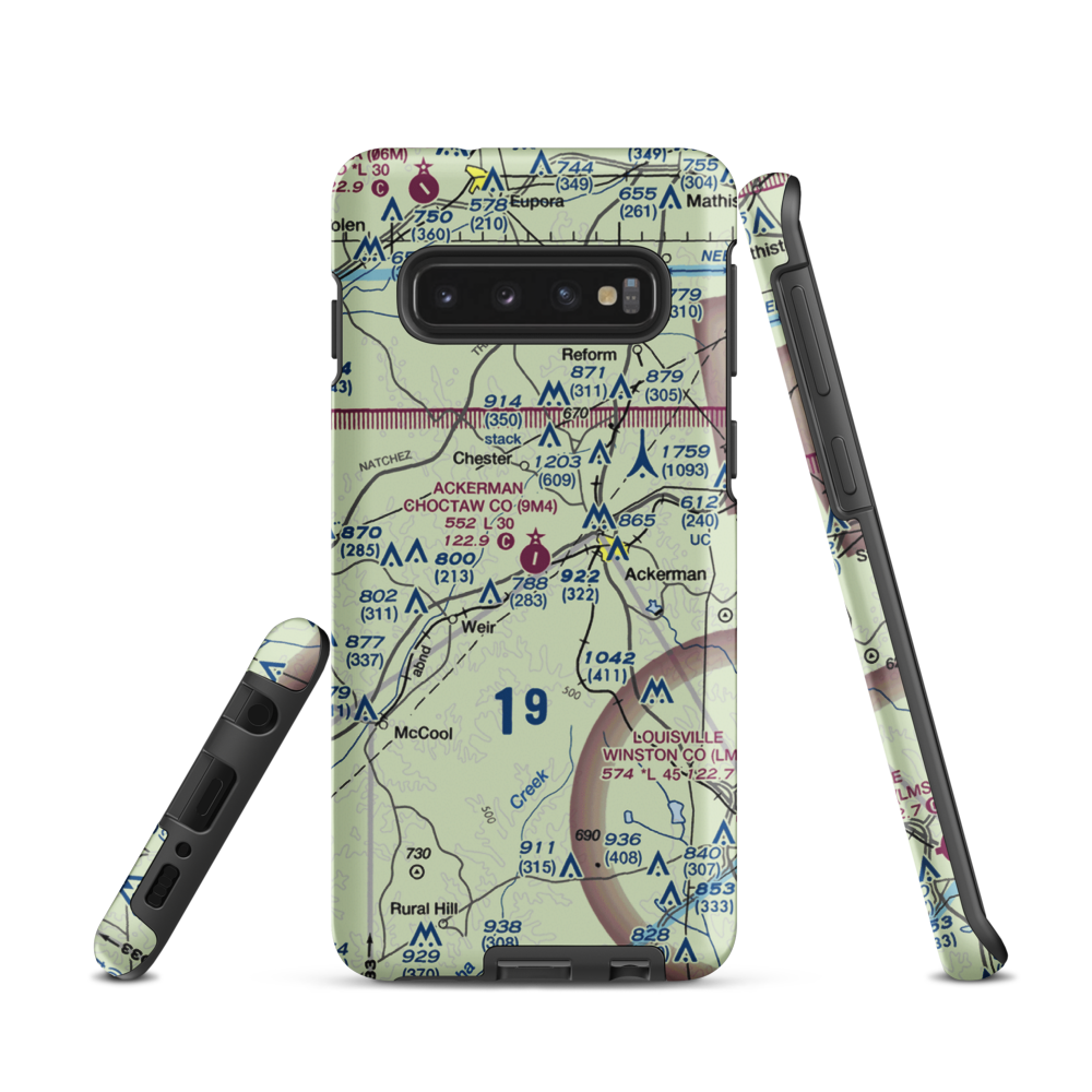 Ackerman Choctaw County Airport (9M4) VFR Sectional Samsung Phone Case Samsung Galaxy S10 model shown