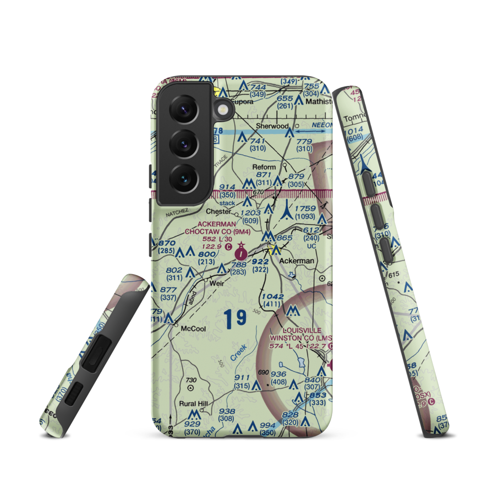 Ackerman Choctaw County Airport (9M4) VFR Sectional Samsung Phone Case Samsung Galaxy S22 model shown