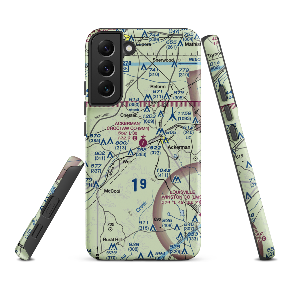 Ackerman Choctaw County Airport (9M4) VFR Sectional Samsung Phone Case Samsung Galaxy S22 Plus model shown