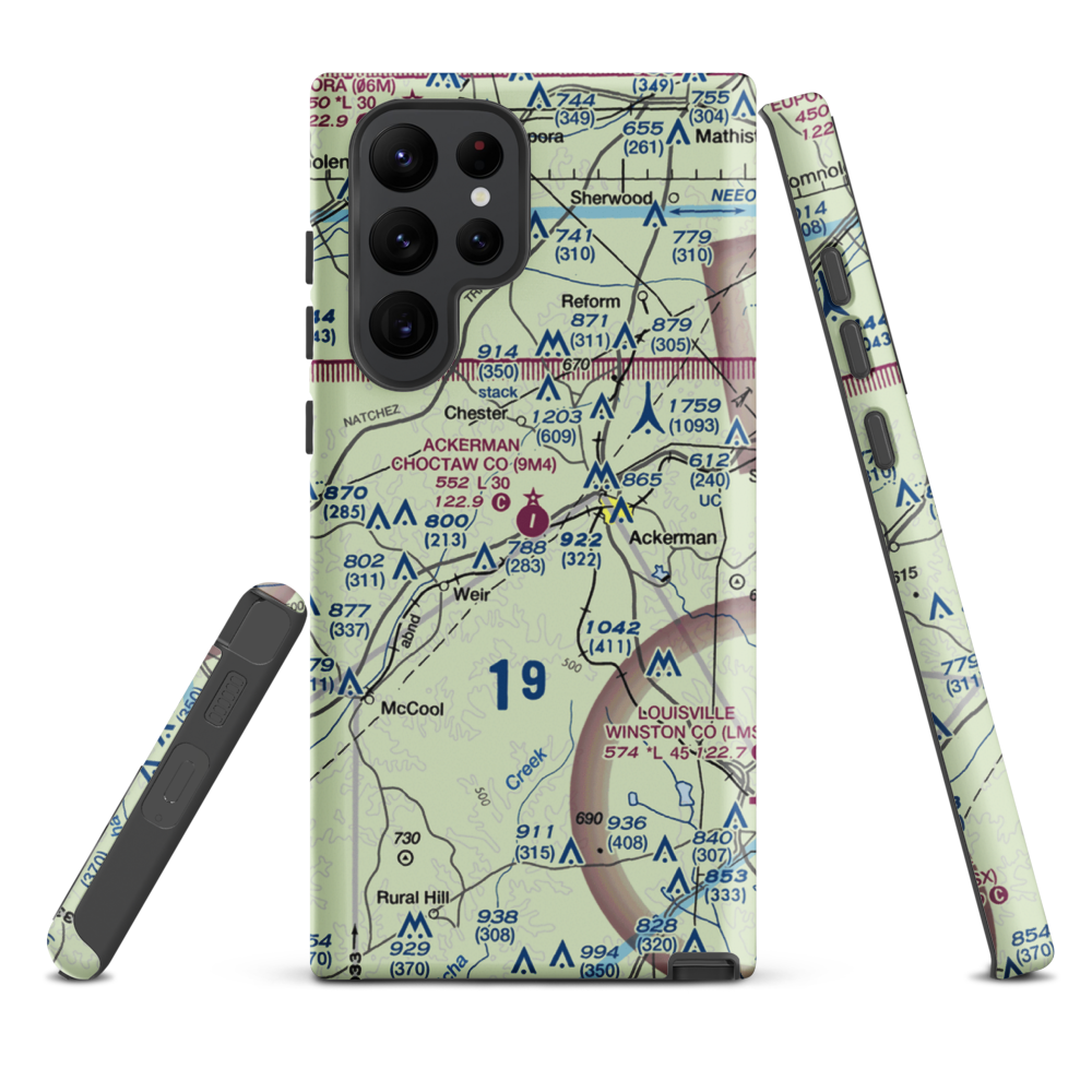 Ackerman Choctaw County Airport (9M4) VFR Sectional Samsung Phone Case Samsung Galaxy S22 Ultra model shown
