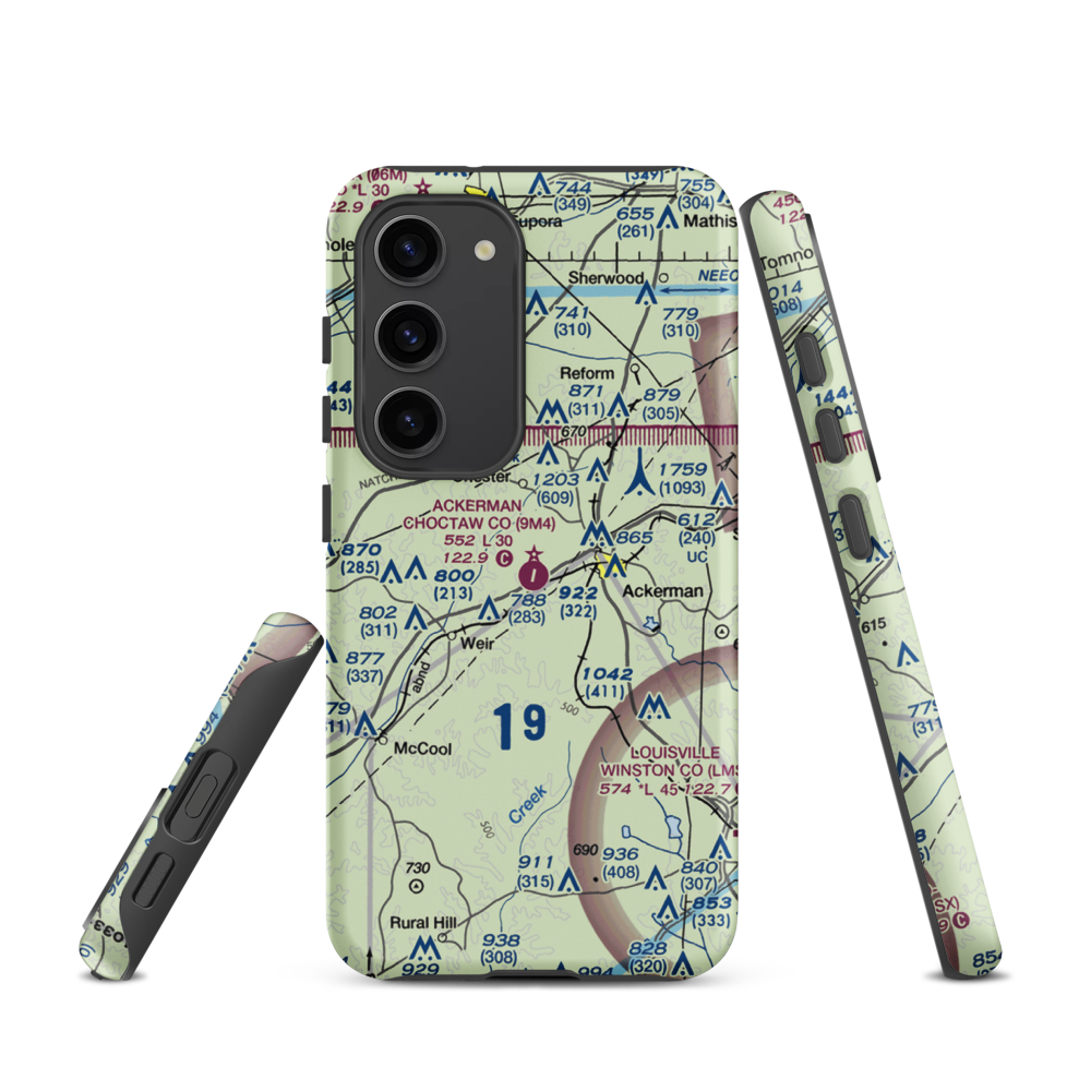 Ackerman Choctaw County Airport (9M4) VFR Sectional Samsung Phone Case Samsung Galaxy S23 model shown