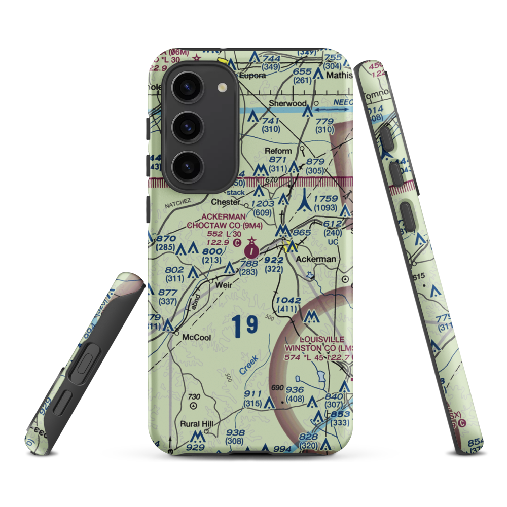 Ackerman Choctaw County Airport (9M4) VFR Sectional Samsung Phone Case Samsung Galaxy S23 Plus model shown