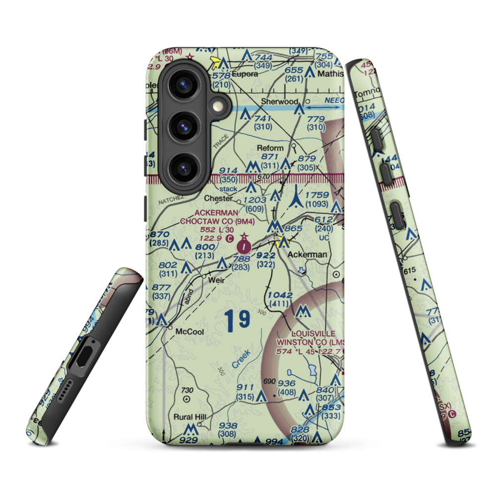 Ackerman Choctaw County Airport (9M4) VFR Sectional Samsung Phone Case Samsung Galaxy S24 Plus model shown