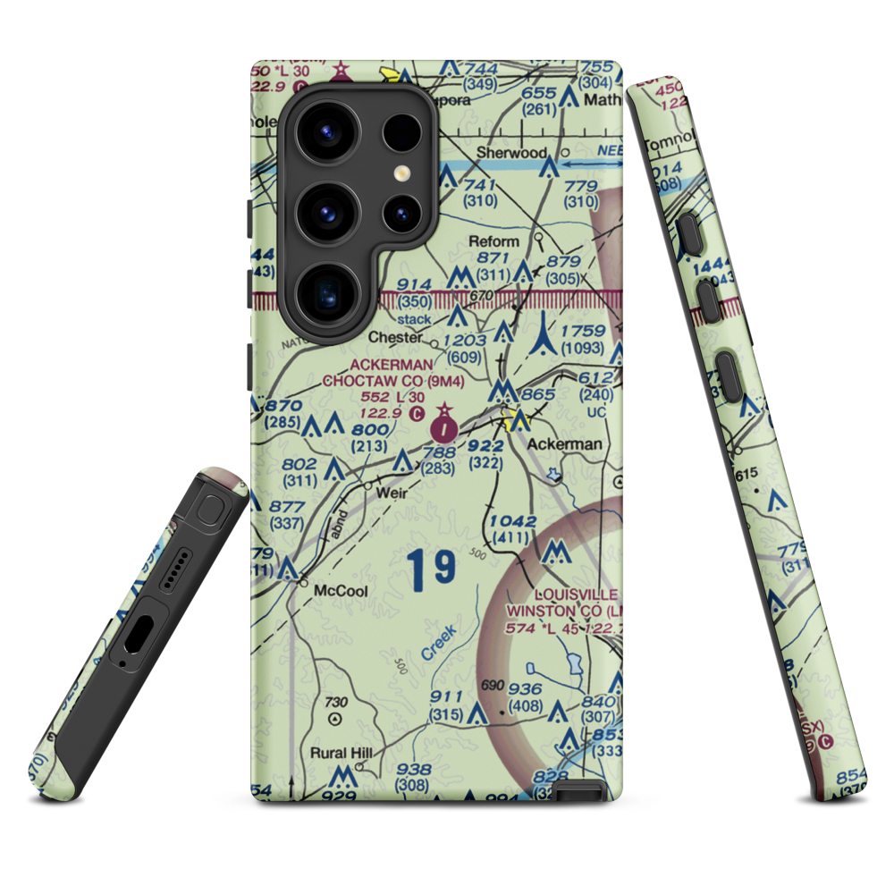 Ackerman Choctaw County Airport (9M4) VFR Sectional Samsung Phone Case Samsung Galaxy S24 Ultra model shown