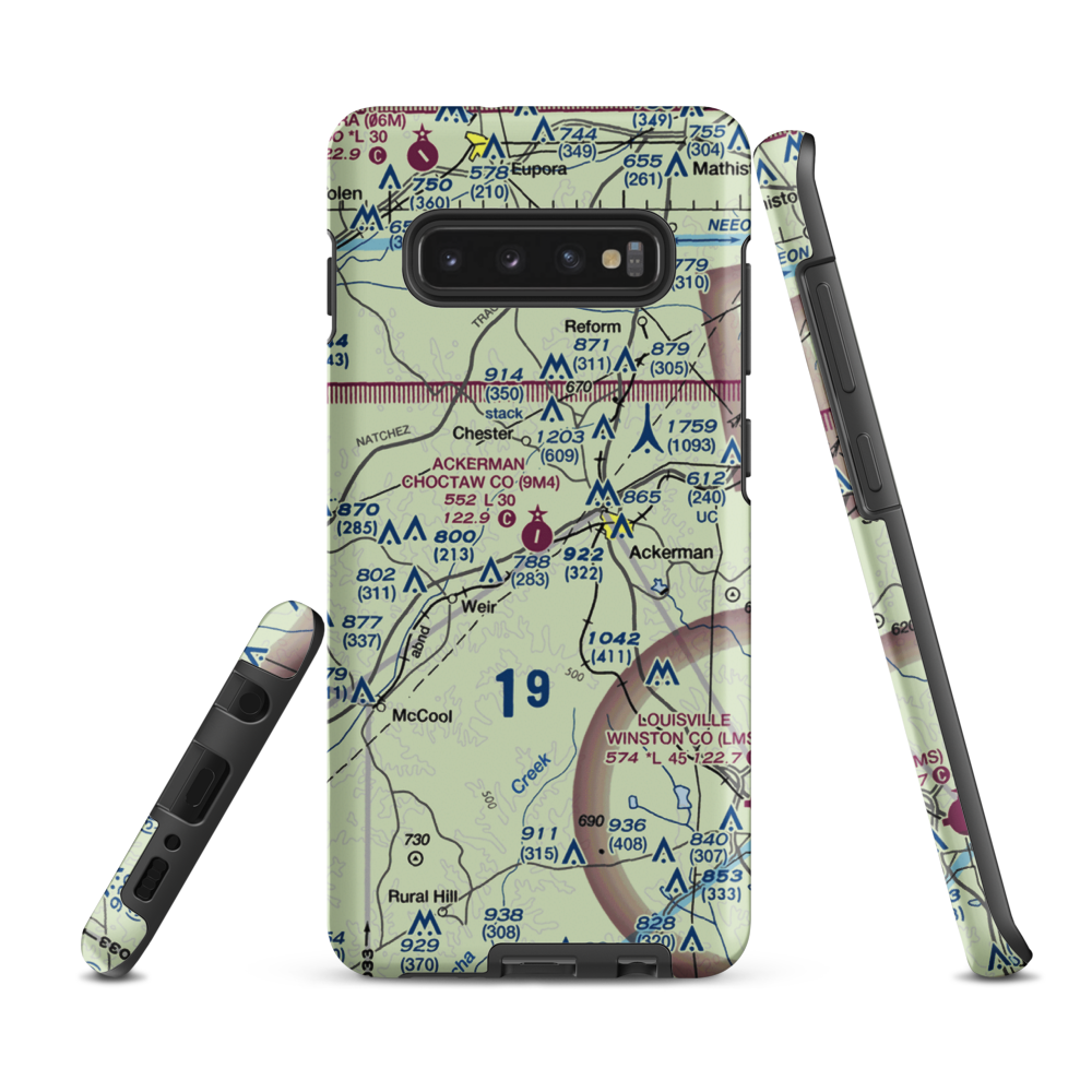 Ackerman Choctaw County Airport (9M4) VFR Sectional Samsung Phone Case Samsung Galaxy S10e model shown
