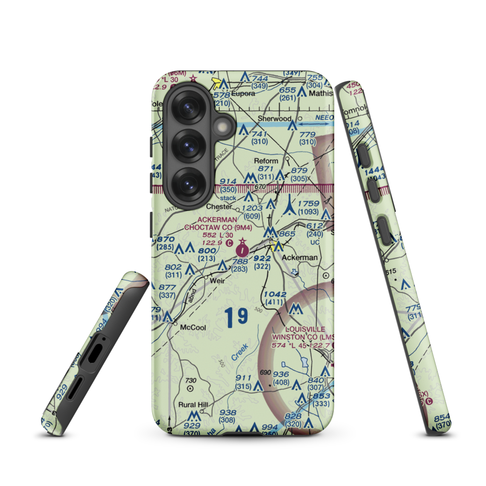 Ackerman Choctaw County Airport (9M4) VFR Sectional Samsung Phone Case Samsung Galaxy S25 model shown