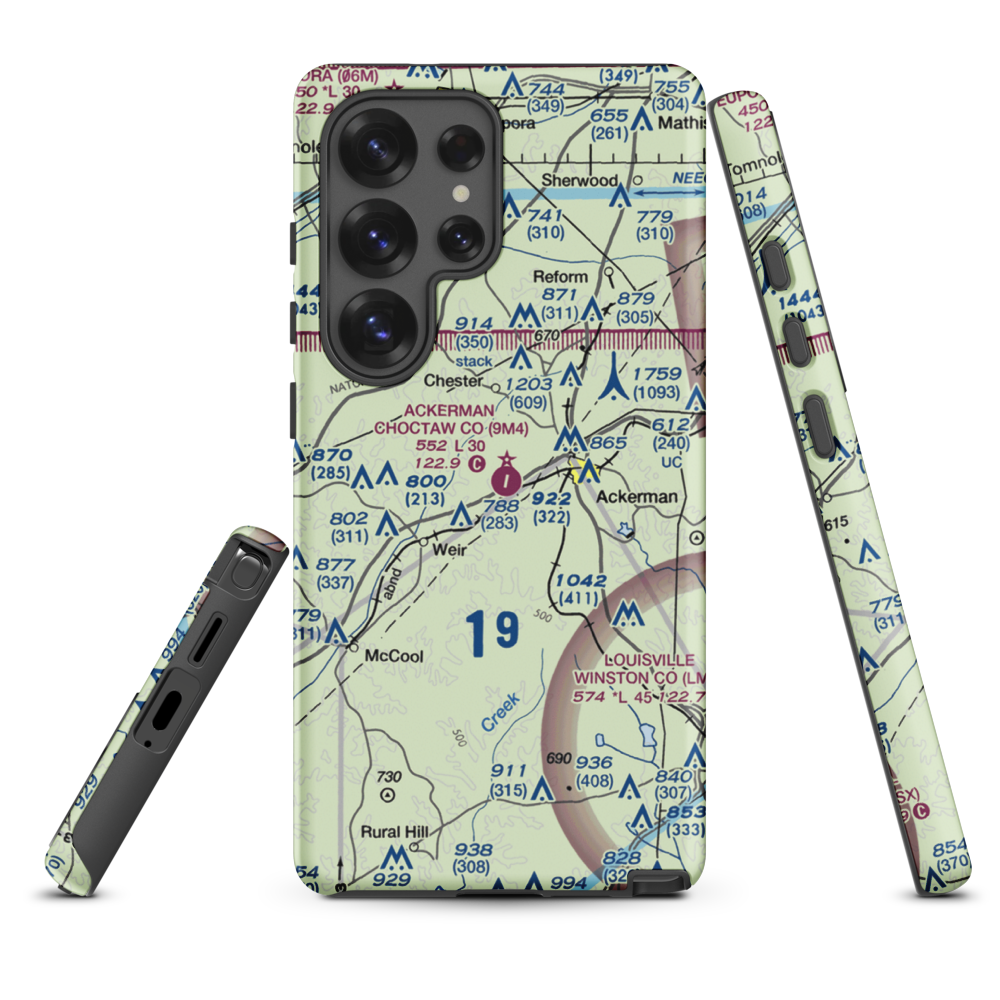 Ackerman Choctaw County Airport (9M4) VFR Sectional Samsung Phone Case Samsung Galaxy S25 Ultra model shown