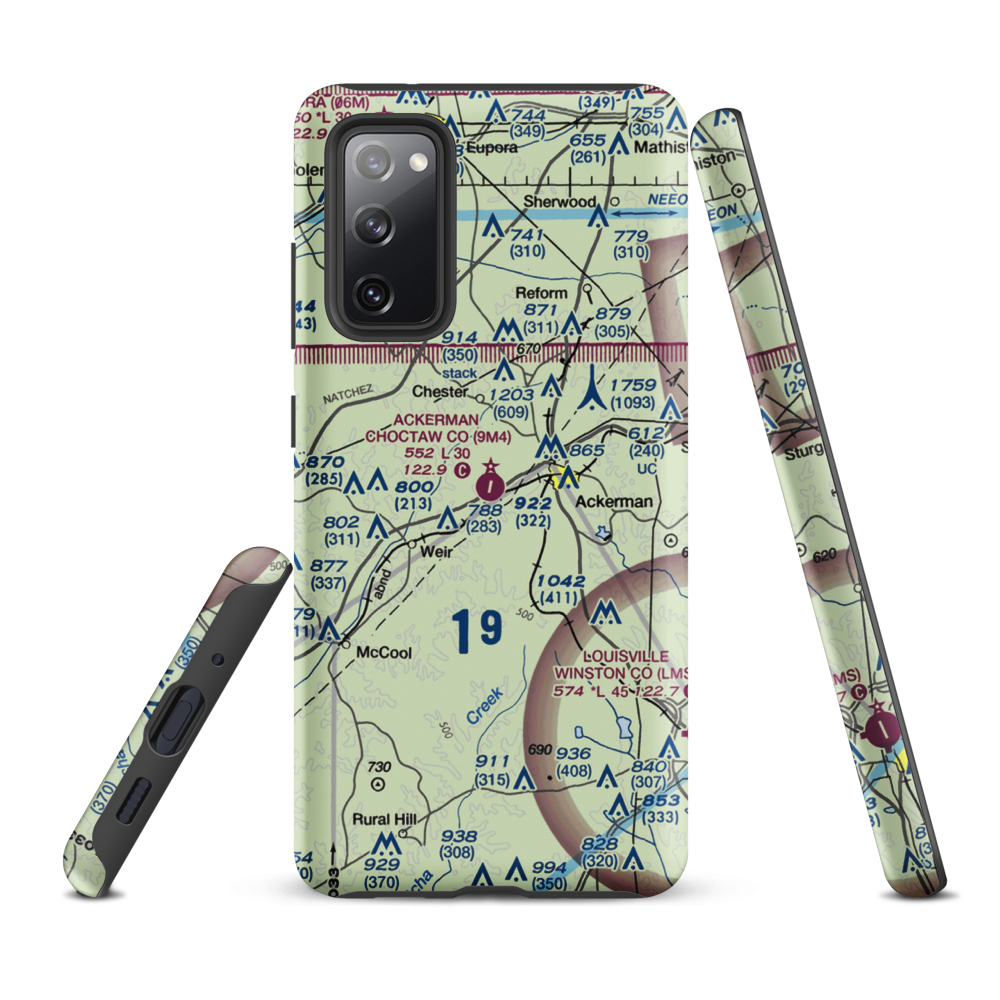 Ackerman Choctaw County Airport (9M4) VFR Sectional Samsung Phone Case Samsung Galaxy S20 FE model shown