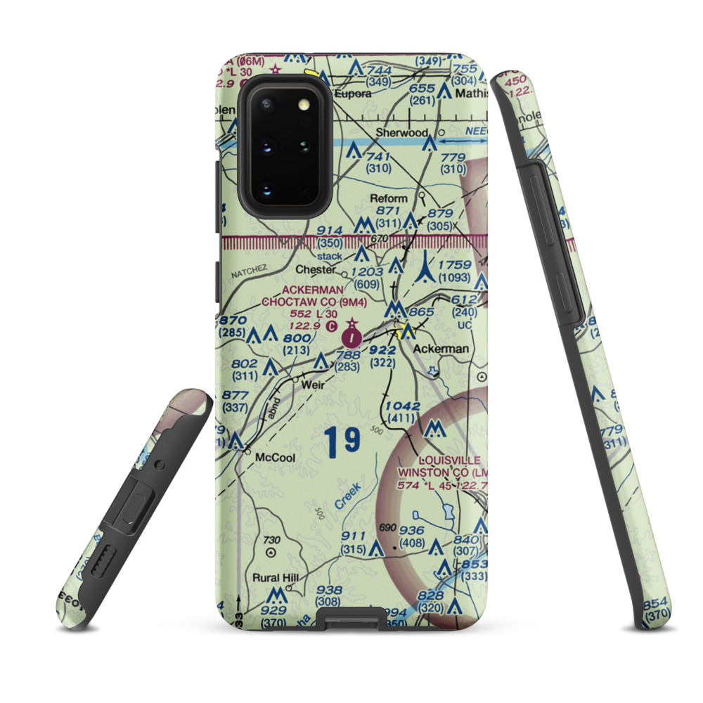 Ackerman Choctaw County Airport (9M4) VFR Sectional Samsung Phone Case Samsung Galaxy S20 Plus model shown