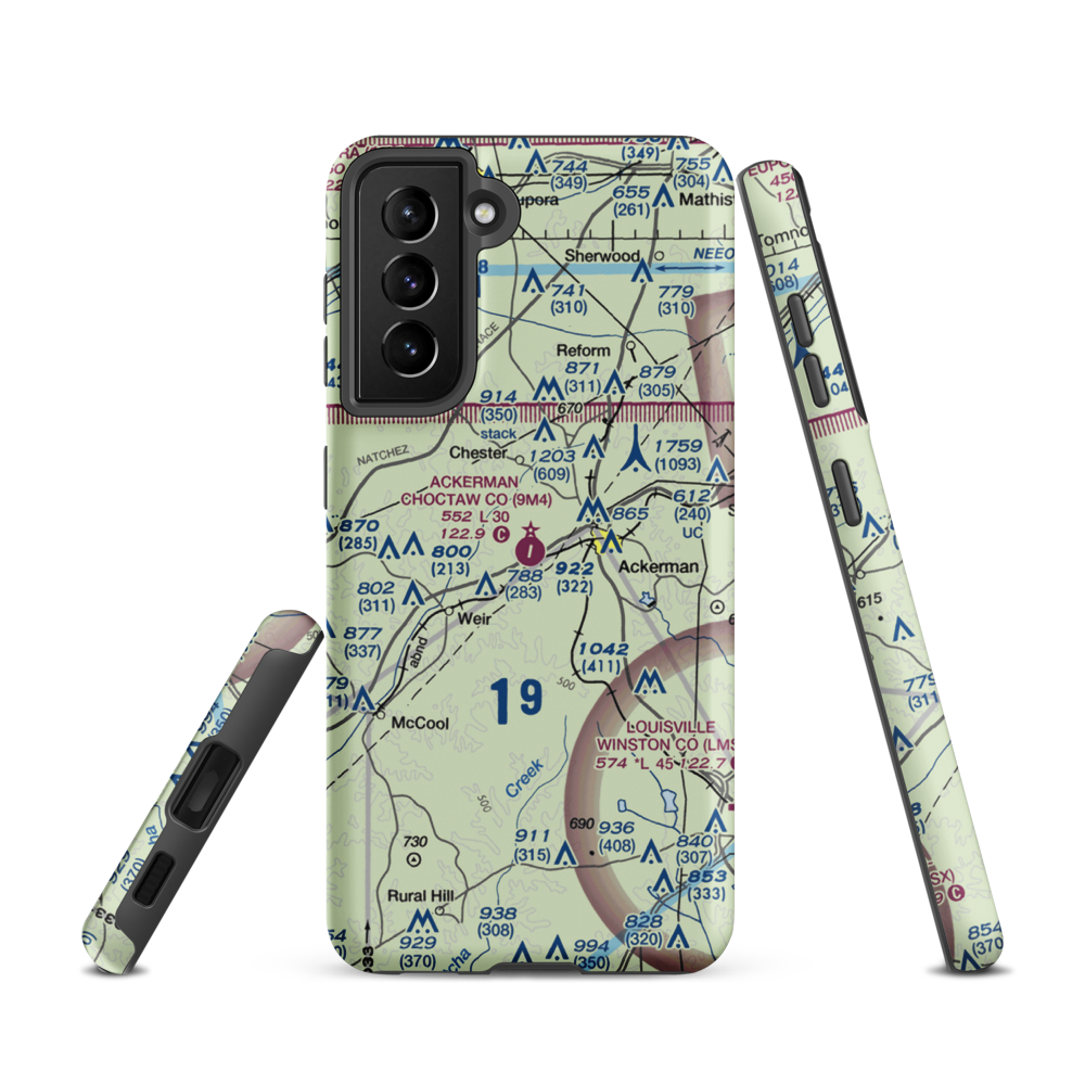 Ackerman Choctaw County Airport (9M4) VFR Sectional Samsung Phone Case Samsung Galaxy S21 model shown