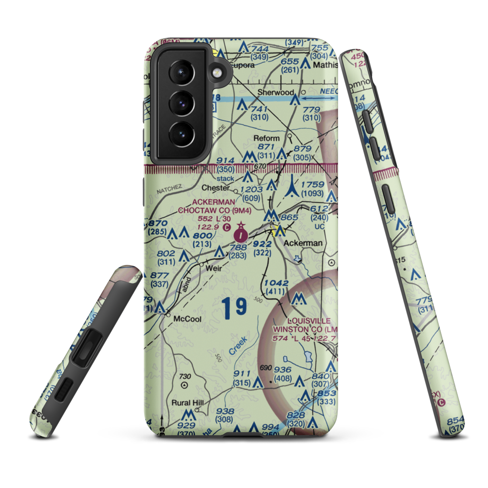 Ackerman Choctaw County Airport (9M4) VFR Sectional Samsung Phone Case Samsung Galaxy S21 Plus model shown